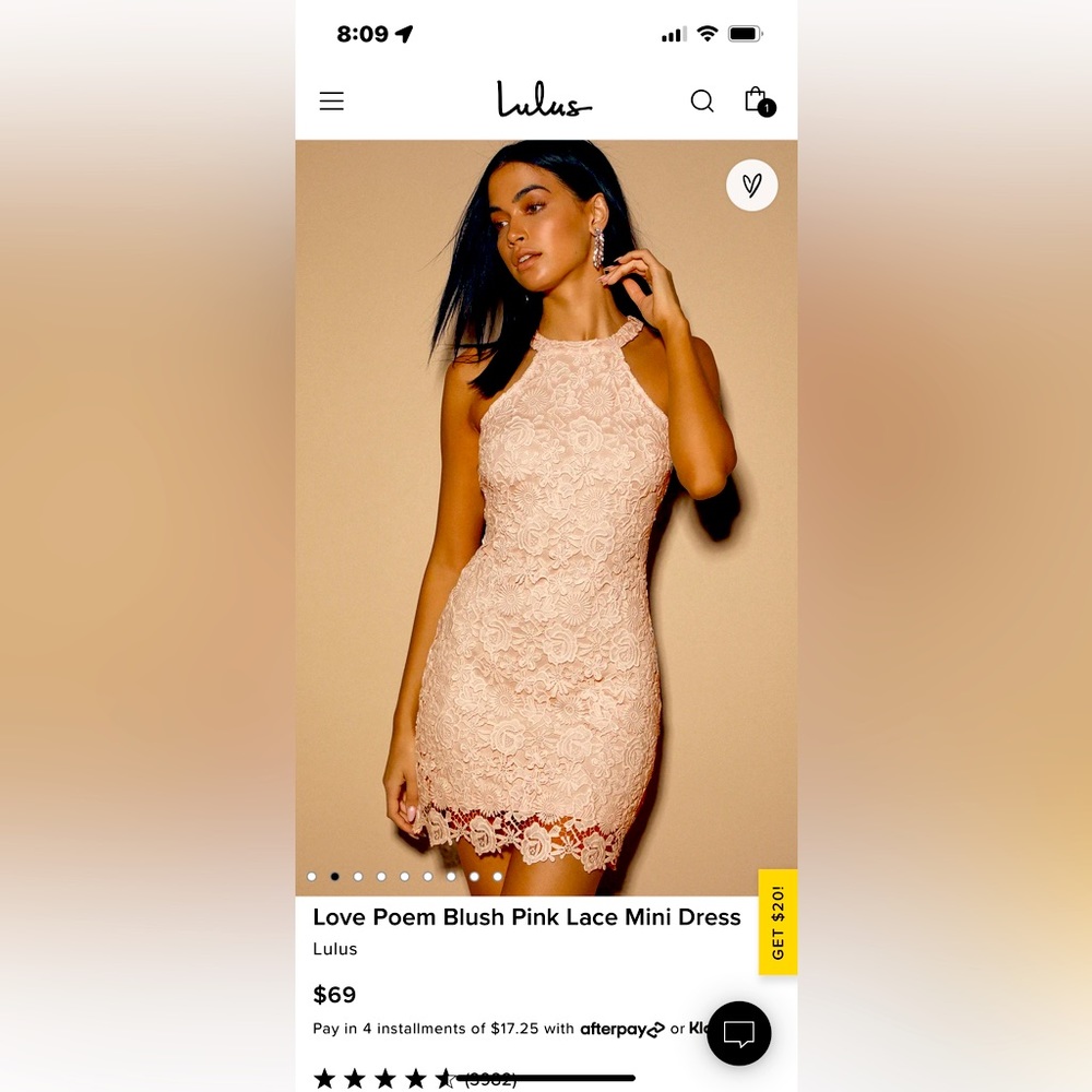 Lulu’s sleeveless blush crocheted mini dress